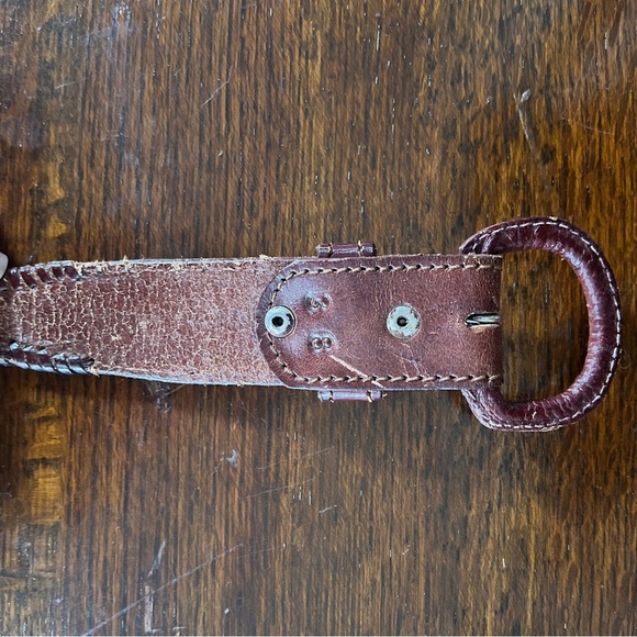 Western Brown Women\'s Hand Tooled thick leather belt with metal accents Sz.38/L main image 6